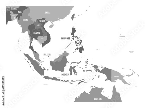 Map of Southeast Asia. Vector map in shades of grey.