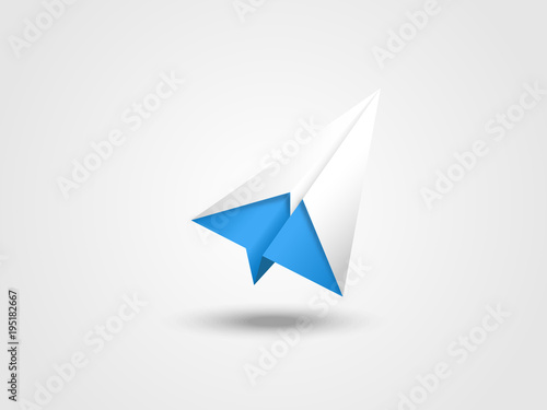 Origami airplain on grey background represents concept of travel, transportation and journey. Vector illustration