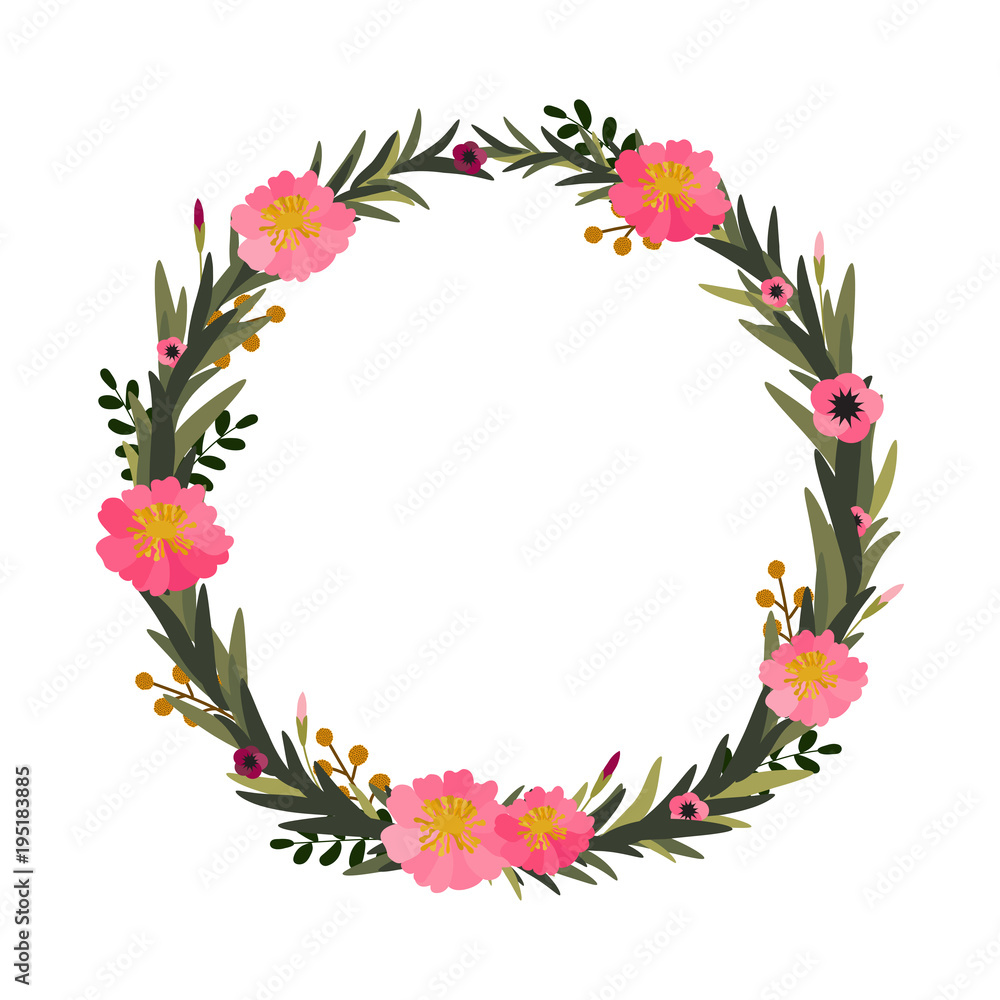 Vector flower wreath. Floral frame for greeting, invitation, wedding cards design.