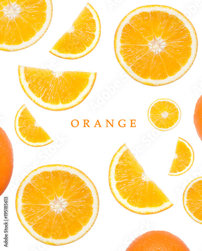 Seamless pattern with orange. Tropical abstract concept. Fruit on the white background.