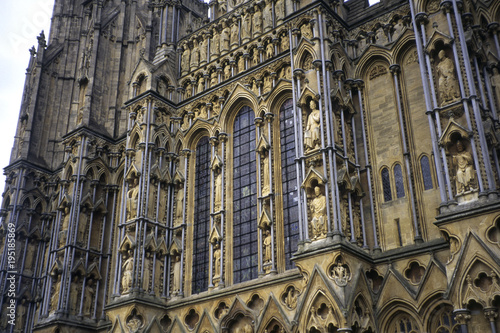Architectural details on historic Wells Cathedral, Somerset, UK