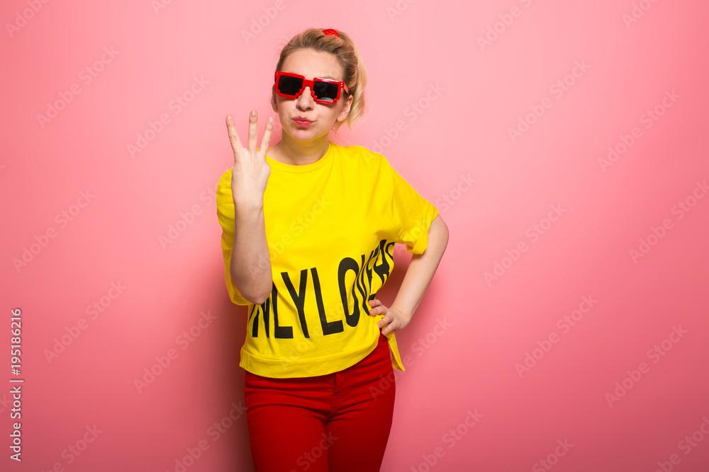 Blonde woman in bright clothes Blonde woman in bright clothes