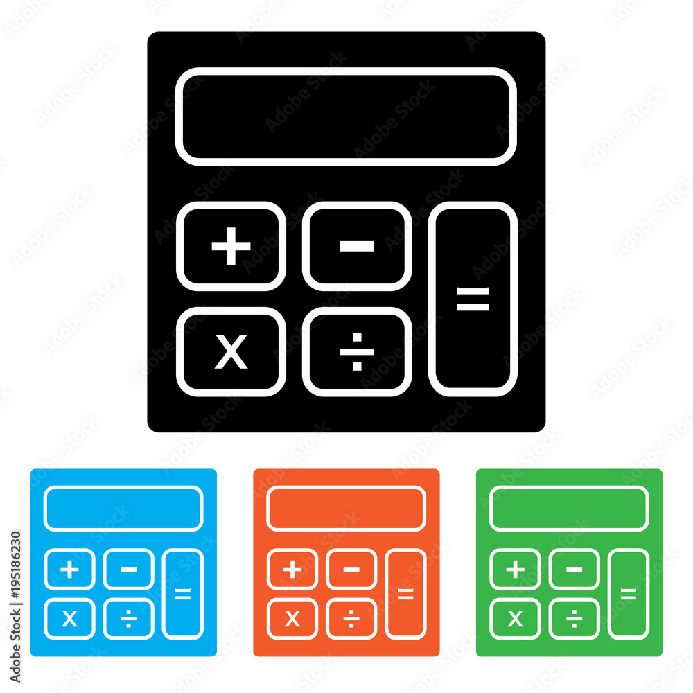 Calculator icon. Black and color versions. Vector illustration