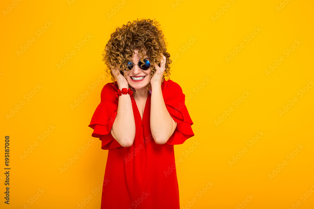 Attractive woman with short curly hair Attractive woman with short curly hair