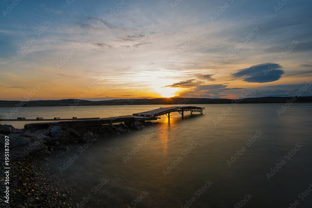 Obraz premium Landscape with sundawn at White Lake, Altay, Russia
