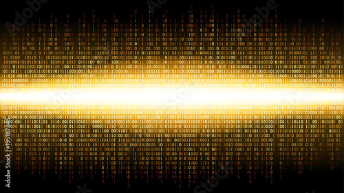 Binary abstract background with bright radiance in the digital space, glowing cloud of big data, stream of information, well organized layers