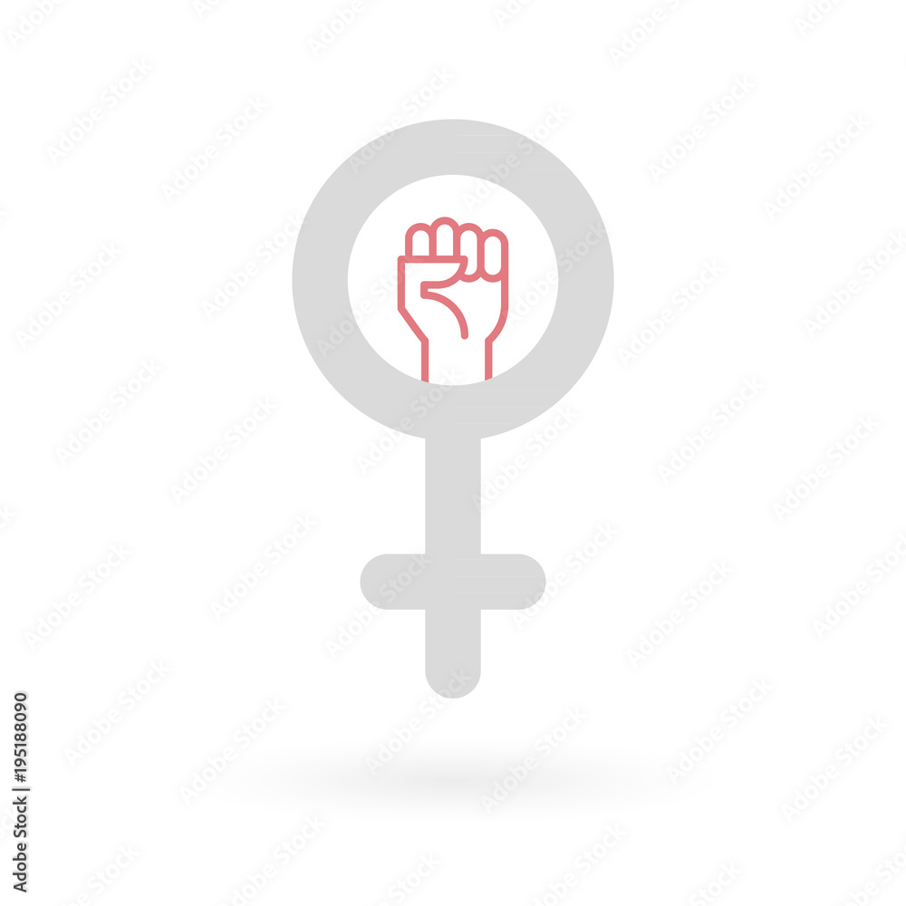 Feminism icon. Female gender symbol with raised fist. Flat and minimal design. Vector illustration Feminism icon. Female gender symbol with raised fist. Flat and minimal design. Vector illustration