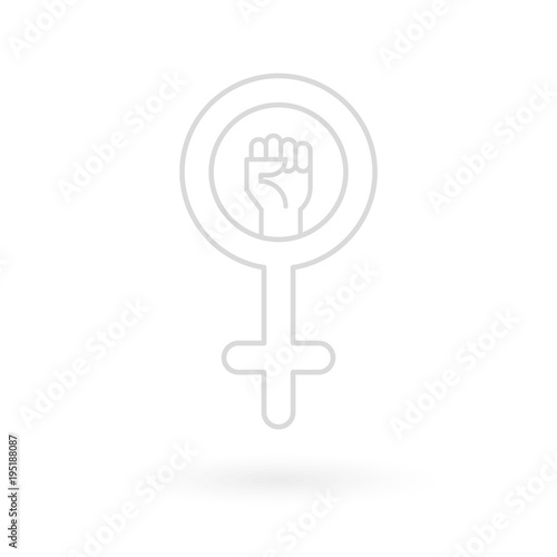 Feminism icon. Female gender symbol with raised fist. Flat and minimal design. Vector illustration