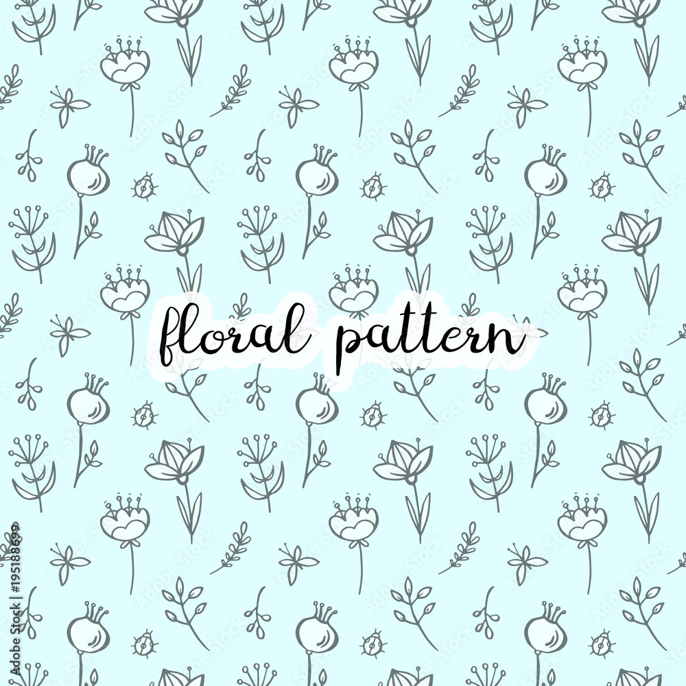 Hand drawn seamless pattern with funny flowers