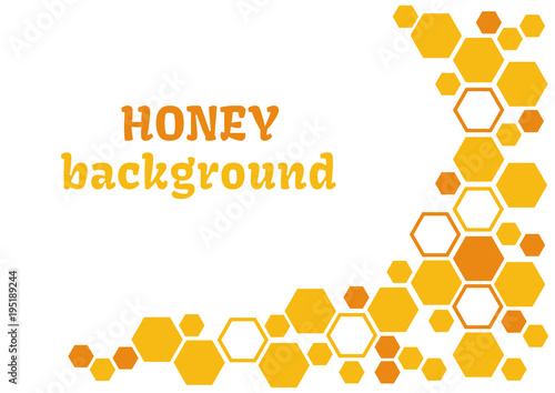 Honey abstract background with yellow and orange honeycomb. Vector illustration.