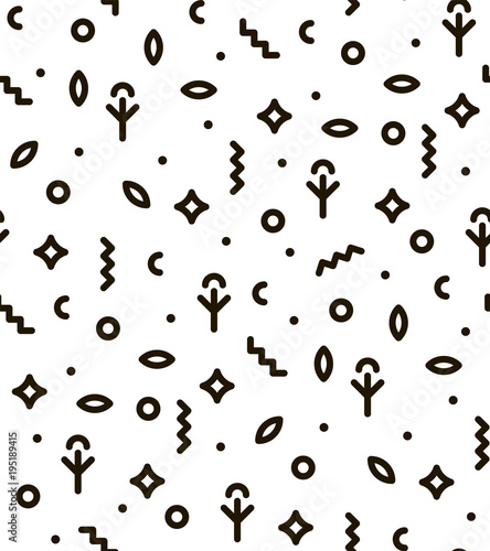 Seamless abstract pattern with black geometric elements on white background