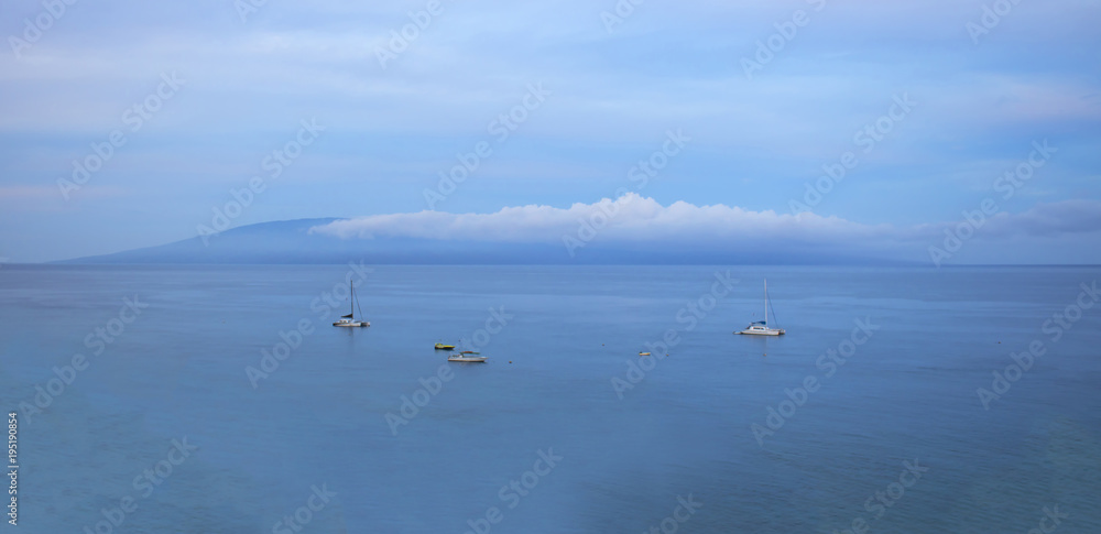 Fototapeta premium Calm Ocean Vast Seascape with Island in Background