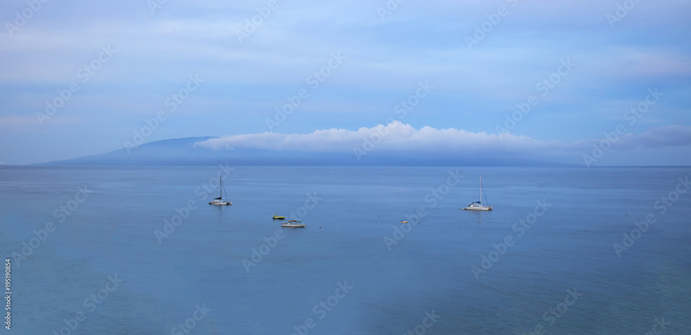 Calm Ocean Vast Seascape with Island in Background