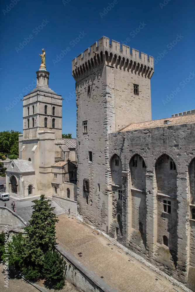 Panorama, Sehenswürdigkeiten und Papstpalast der Stadt Avignon, Provence, Frankreich
