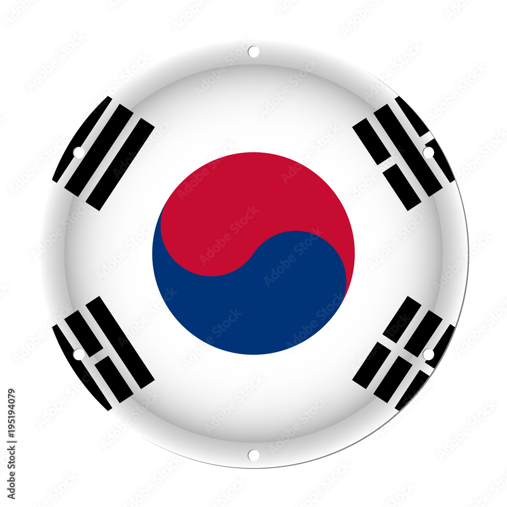 round metallic flag - South Korea with screw holes round metallic flag - South Korea with screw holes