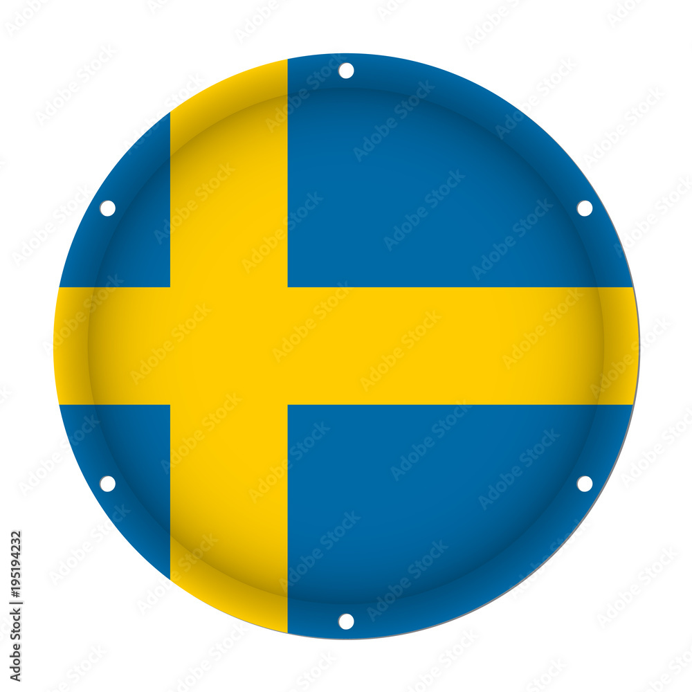 round metallic flag of Sweden with screw holes round metallic flag of Sweden with screw holes