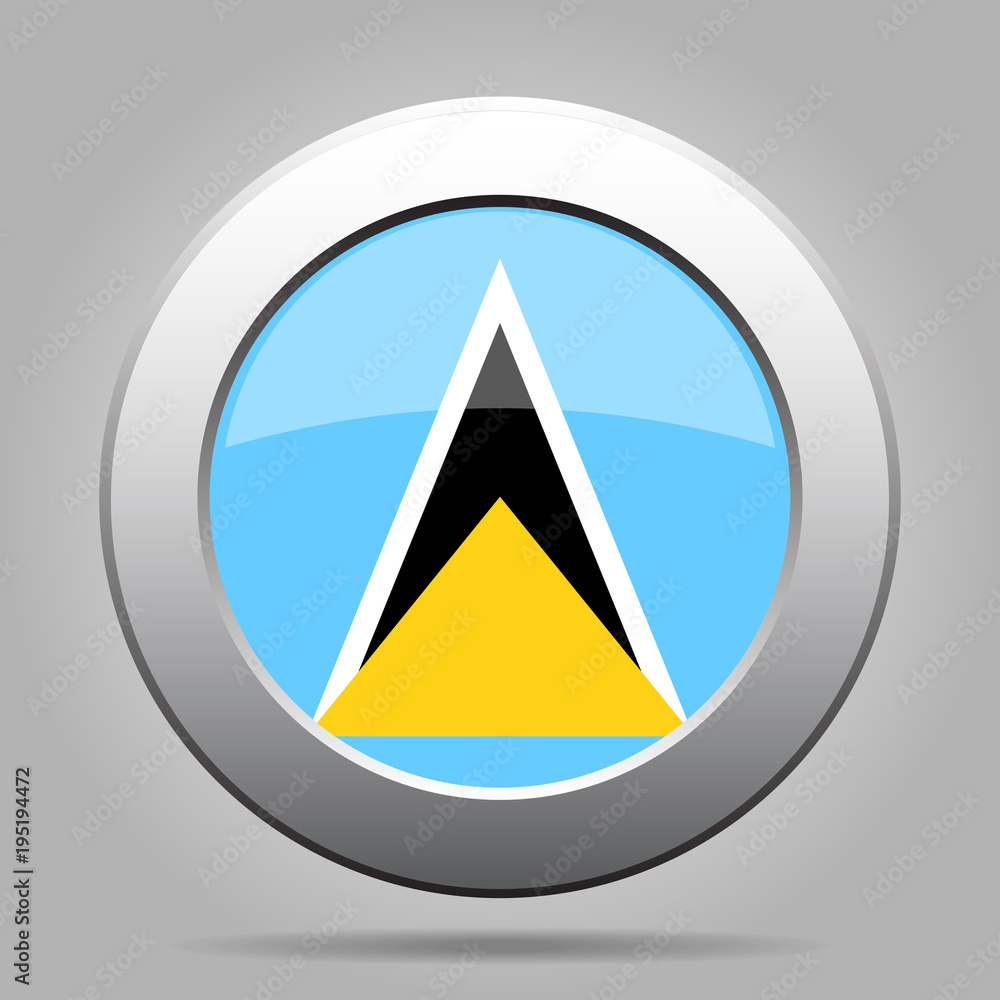 Flag of Saint Lucia. Metal gray round button. Flag of Saint Lucia. Metal gray round button.