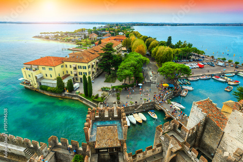 Spectacular panorama from the tower Scaliger, Sirmione, Garda lake, Italy photo
