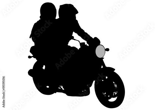 Couples people at motor bike on white background