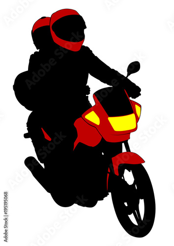 Couples people at motor bike on white background