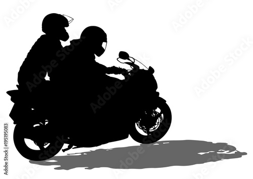 Couples people at motor bike on white background