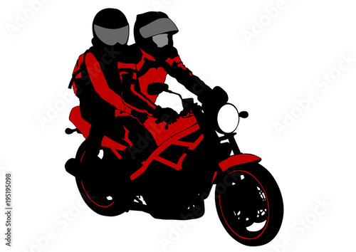 Couples people at motor bike on white background