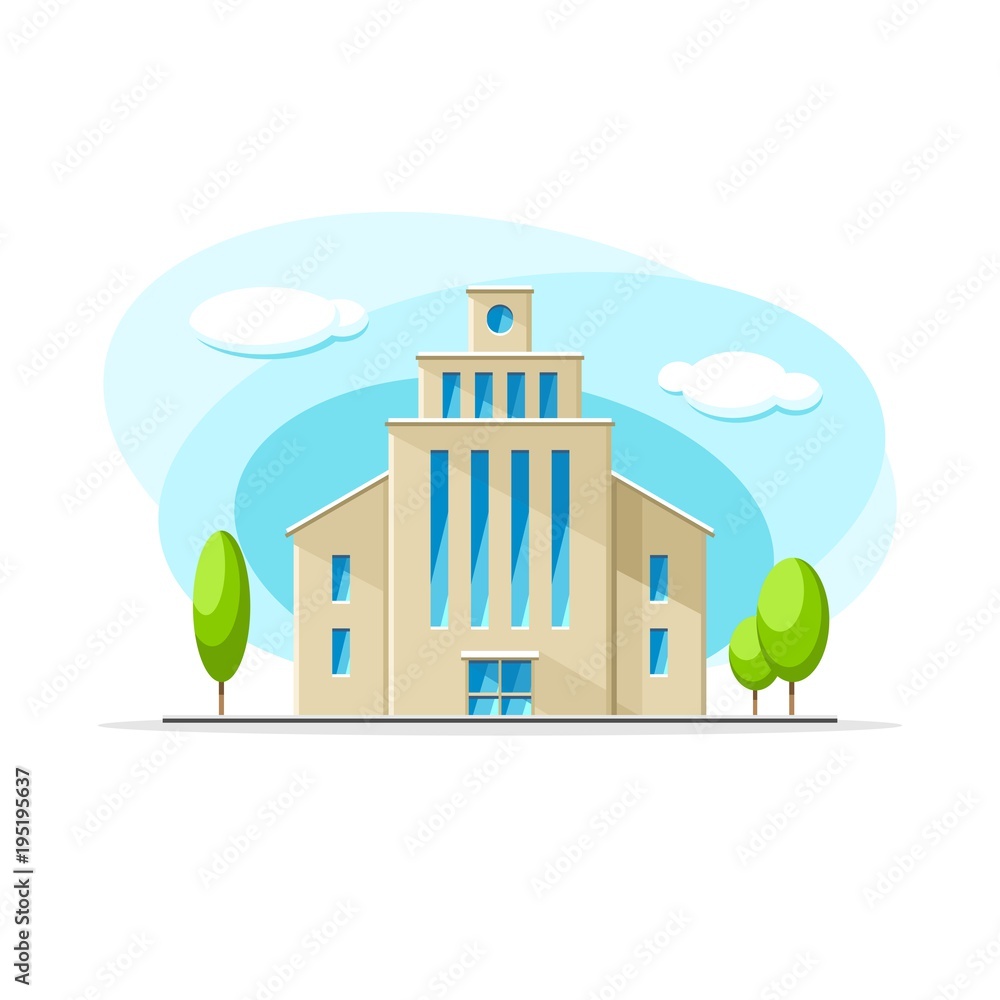 Flat vector modern skyscraper building colorful illustration. City house, apartment, residential object on isolated white background