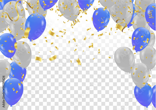  blue and White balloons flying on gray background, illustration.