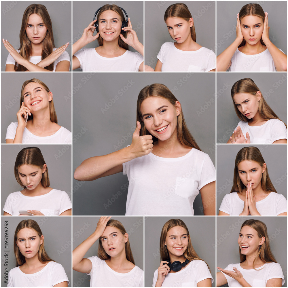 Fototapeta premium Female different emotions set