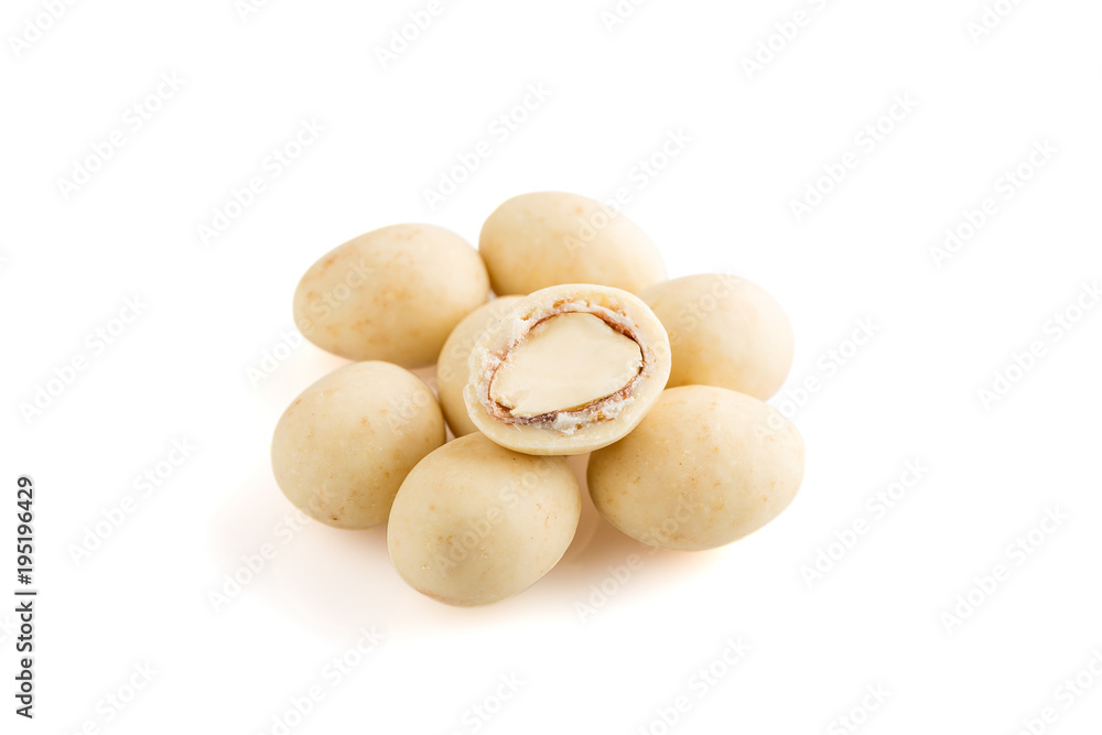 Heap of sugared almonds dragees isolated on white background Heap of sugared almonds dragees isolated on white background