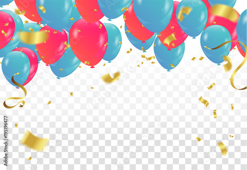 Colorful balloons party banner with balloons isolated on background. confetti and ribbons. Vector illustration