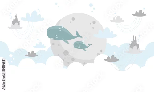 Obraz wieloryby płynące wśród chmur