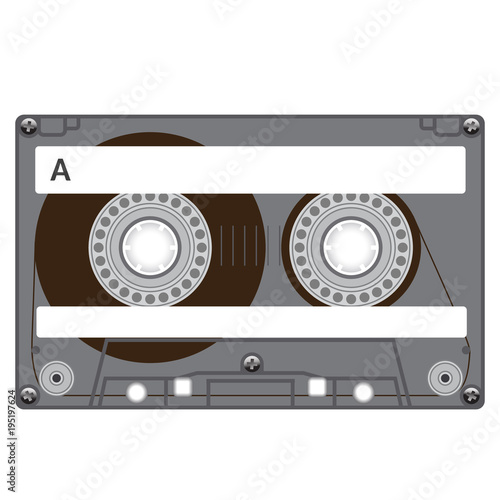 Plastic audio cassette tape. Realistic illustration. Isolated on white.