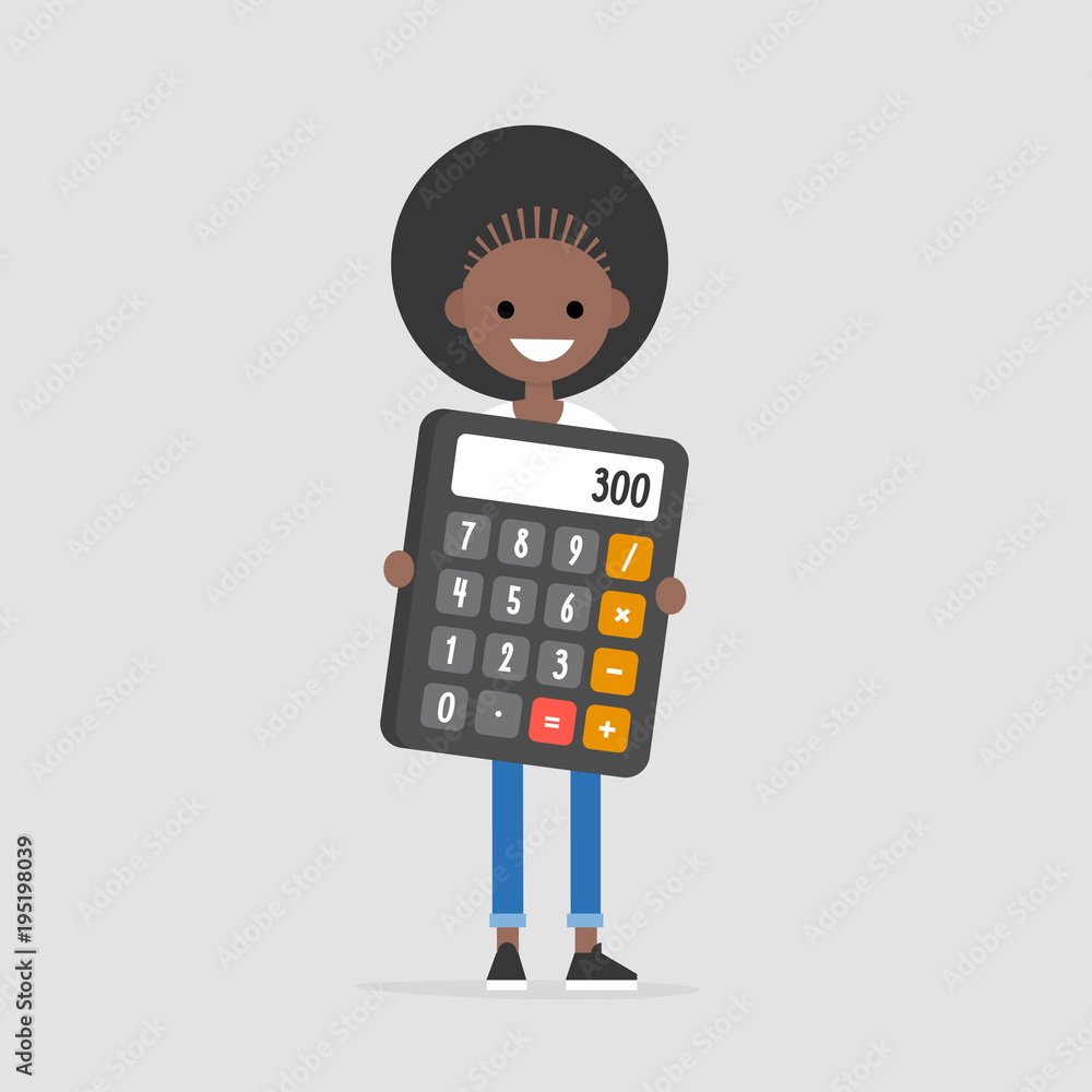 Young character holding a giant calculator. Math. Education. Business. Flat editable vector illustration, clip art Young character holding a giant calculator. Math. Education. Business. Flat editable vector illustration, clip art
