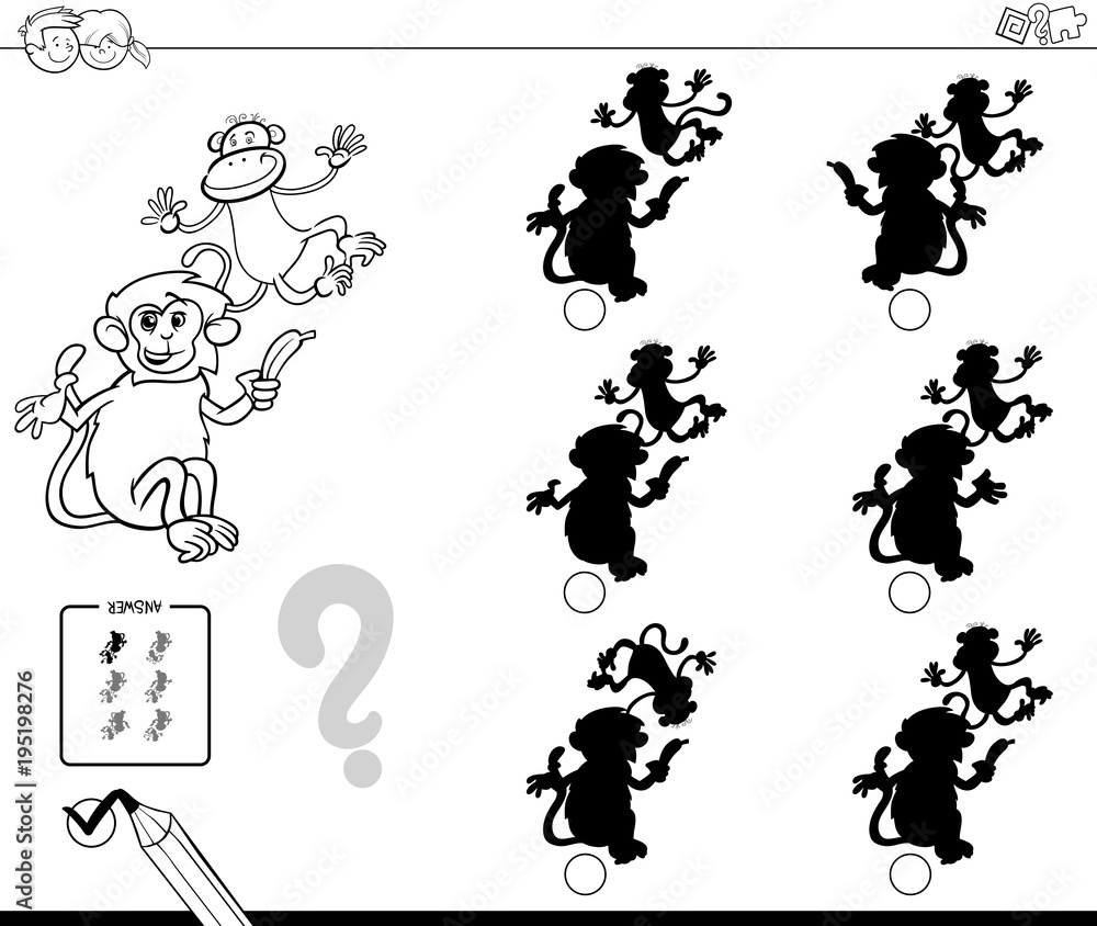 Obraz premium monkeys shadows game coloring book