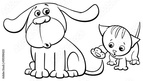 puppy and kitten characters cartoon color book