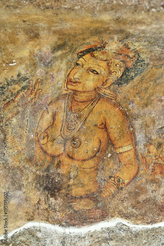 Sigiriya Frescoes, paintings of semi-nude women of king Kasyapa's harem at  Sigiriya (Lion Rock)