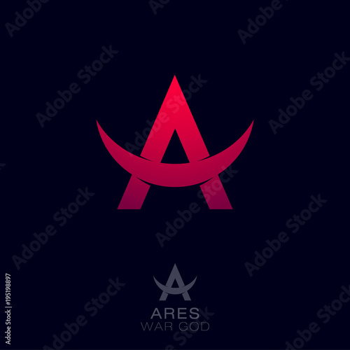 Ares logo. Greek war god of the emblems. Red letter A with bull horns.