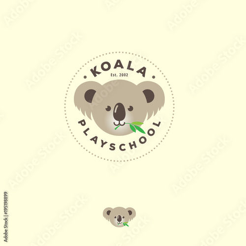 Koala flat Logo. Cute bear koala emblem. Kindergarten or kids development groups. Koala icon.