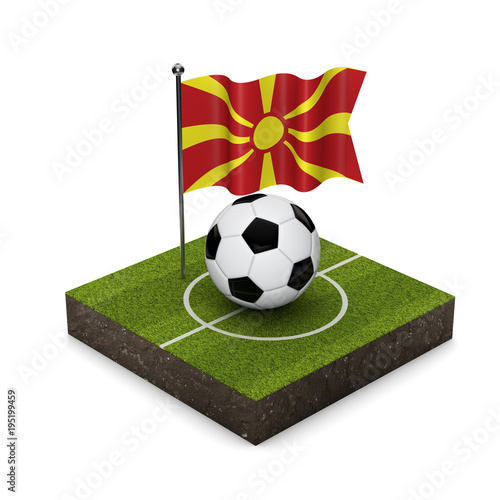 Macedonia flag football concept. Flag  ball and soccer pitch isometric icon. 3D Rendering