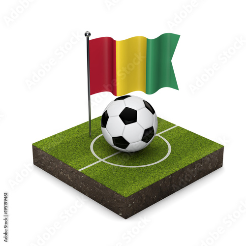 Guinea flag football concept. Flag  ball and soccer pitch isometric icon. 3D Rendering