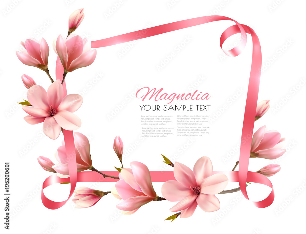 Fototapeta premium Beautiful nature background with blossom branch of magnolia and pink