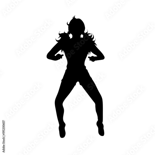 Vector silhouette of woman who jump on white background.