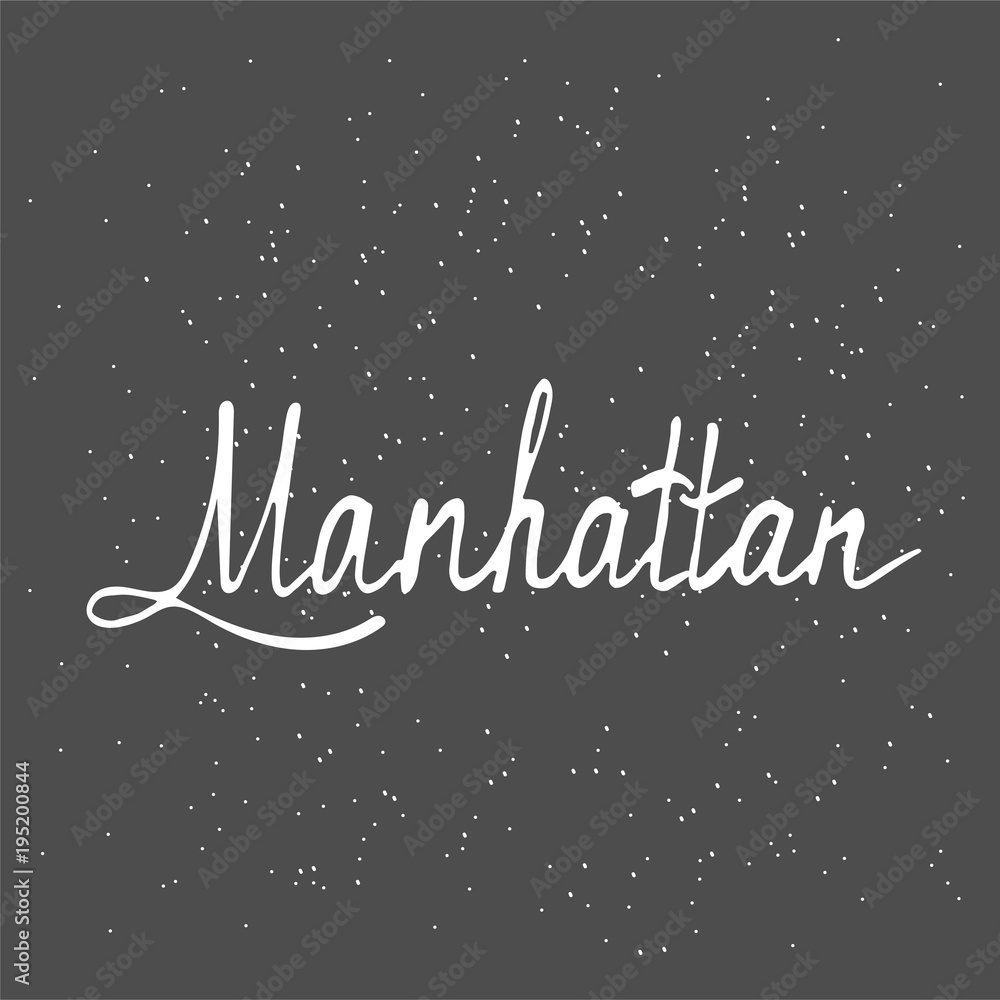 Manhattan text. Vintage retro lettering design. Hand drawn elements for your designs dress, poster, card, t-shirt. Black and white picture.