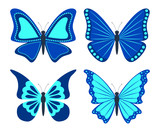Set of butterflies. Isolated icons on white background. Flat style. Vector illustration.