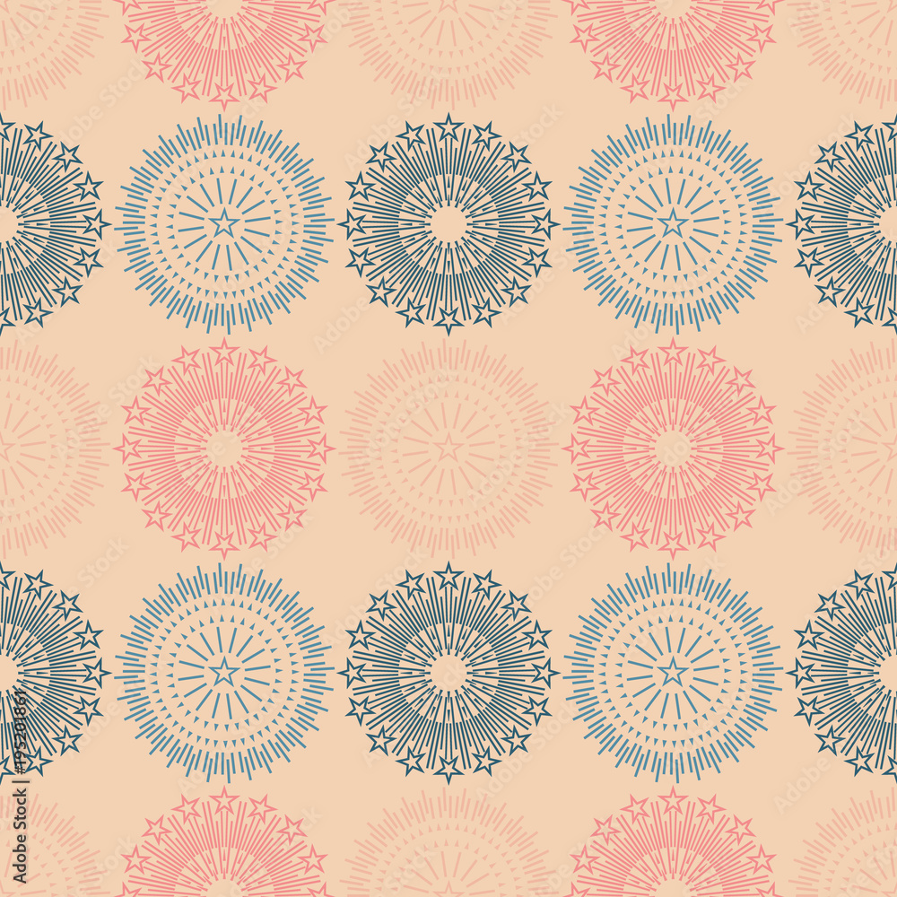 Fire work flowers symmetry seamless pattern. Suitable for screen, print and other media.