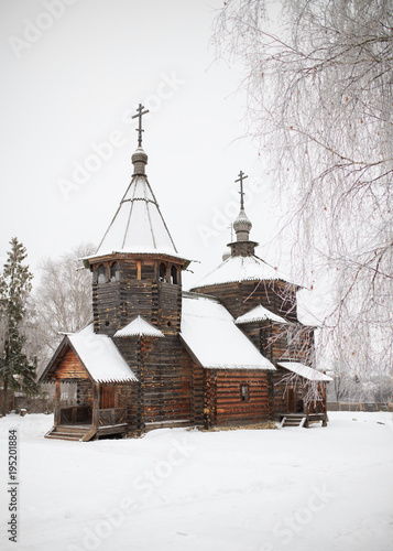 Wooden Church in Suzdal in winter.