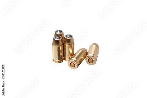cartridges for a pistol isolated on white