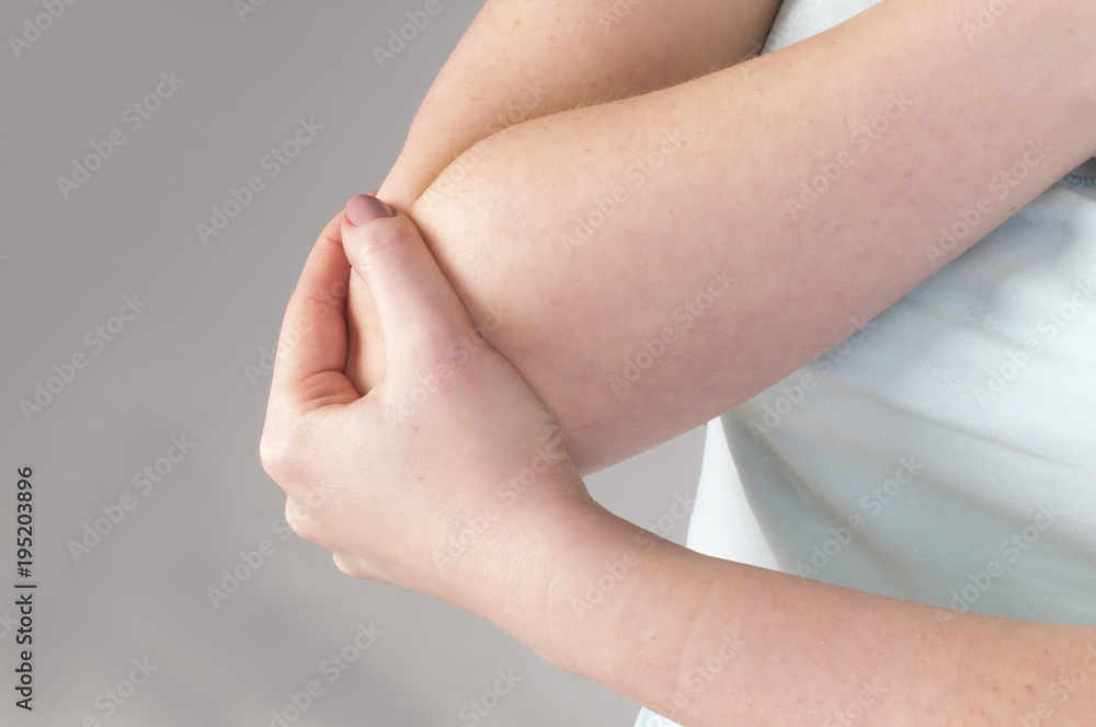 health care, fitness and medicine, woman with pain in elbow health care, fitness and medicine, woman with pain in elbow