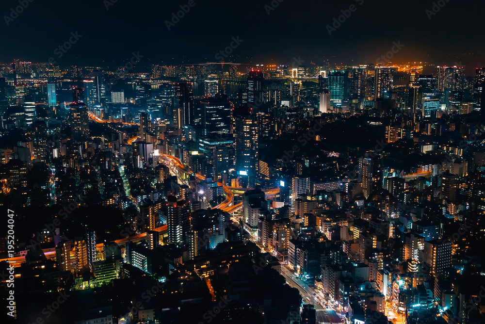 Aerial view of a big highway intersection in Tokyo, Japan